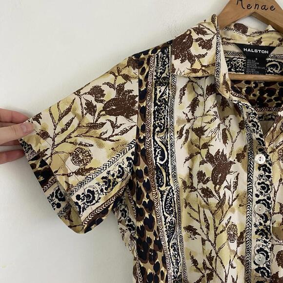 HALSTON vintage 100% silk animal print button down blouse - Picture 6 of 6